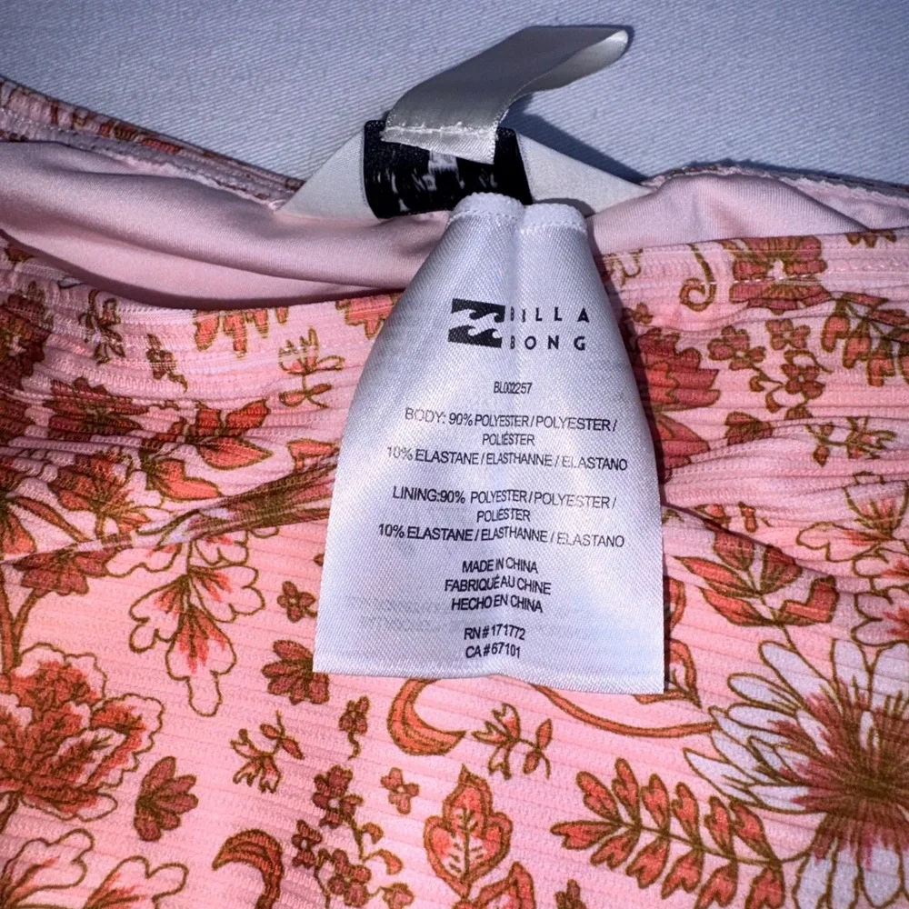 Billabong Bikini Set Medium Pink Floral NEW High Waist Ribbed Retro Rose Set
